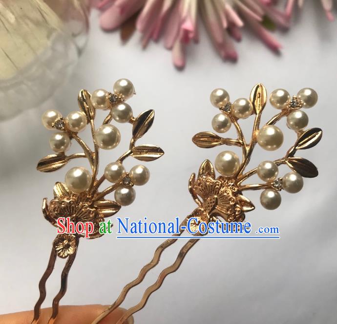 Handmade Chinese Tang Dynasty Golden Hair Clip Traditional Hair Accessories Ancient Empress Hairpins for Women