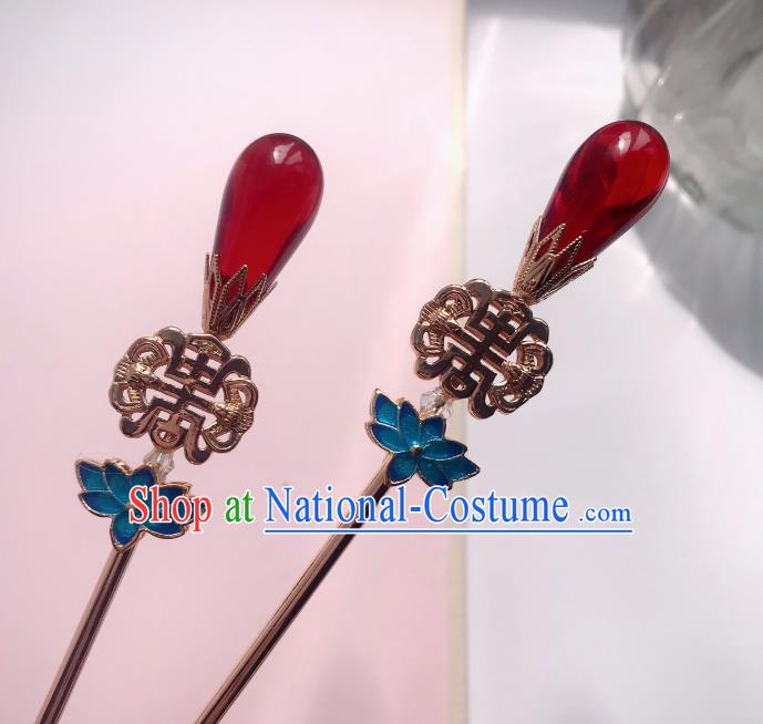 Handmade Chinese Ming Dynasty Empress Blueing Lotus Hair Clip Traditional Hair Accessories Ancient Court Golden Hairpins for Women