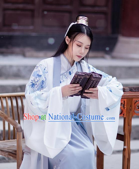 Chinese Ancient Swordsman Garment Costumes Traditional Ming Dynasty Scholar Hanfu Embroidered Cloak Shirt ans Skirt for Men