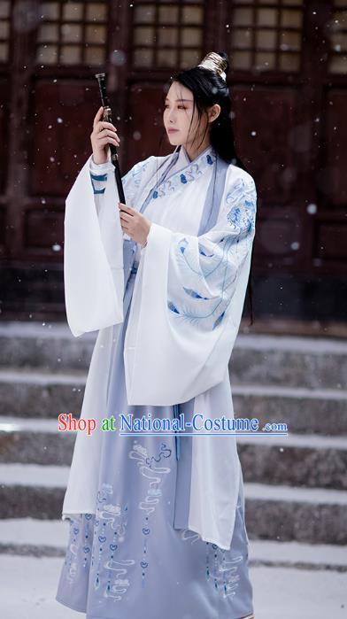 Chinese Ancient Swordsman Garment Costumes Traditional Ming Dynasty Scholar Hanfu Embroidered Cloak Shirt ans Skirt for Men