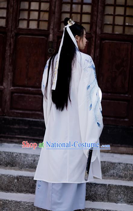 Chinese Ancient Swordsman Garment Costumes Traditional Ming Dynasty Scholar Hanfu Embroidered Cloak Shirt ans Skirt for Men