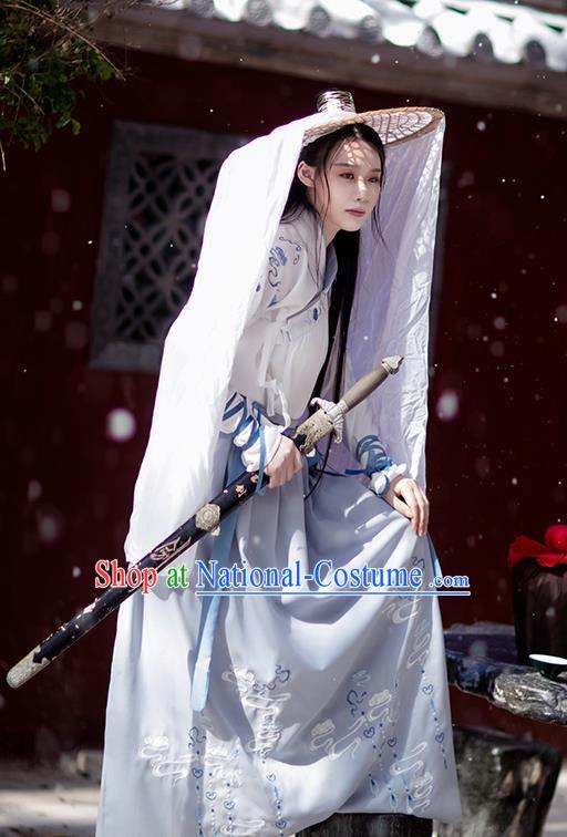 Chinese Ancient Swordsman Garment Costumes Traditional Ming Dynasty Scholar Hanfu Embroidered Cloak Shirt ans Skirt for Men