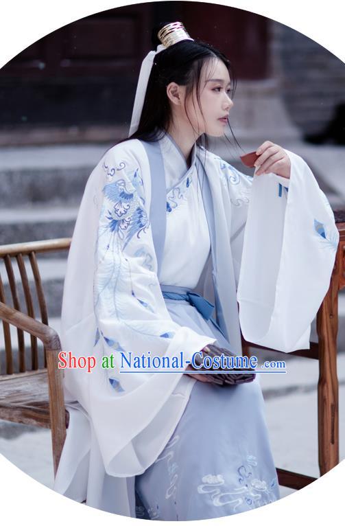 Chinese Ancient Swordsman Garment Costumes Traditional Ming Dynasty Scholar Hanfu Embroidered Cloak Shirt ans Skirt for Men