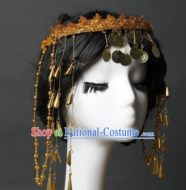 Chinese Traditional Ancient Princess Golden Hair Crown Handmade Hair Accessories Hanfu Headwear for Women