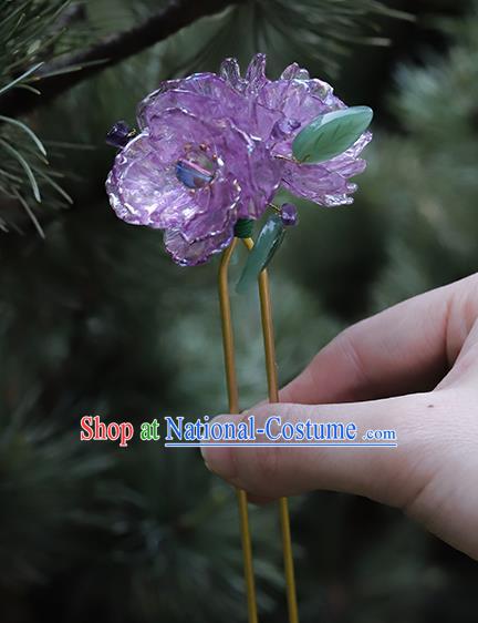 Handmade Chinese Hanfu Purple Camellia Hair Clip Traditional Hair Accessories Ancient Princess Flowers Hairpins for Women