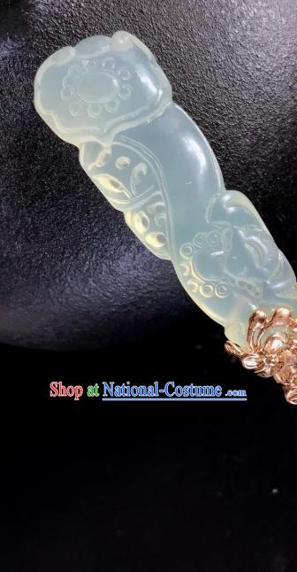 Handmade Chinese Tang Dynasty Palace Jade Hair Clip Traditional Hair Accessories Ancient Empress Golden Hairpins for Women