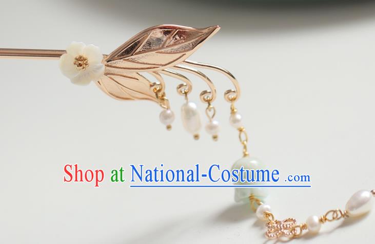 Handmade Chinese Cheongsam Convallaria Tassel Hair Clip Traditional Hanfu Hair Accessories Golden Leaf Hairpins for Women