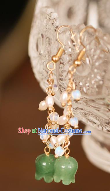 Chinese Handmade Hanfu Jade Convallaria Earrings Traditional Ear Jewelry Accessories Classical Pearls Eardrop for Women