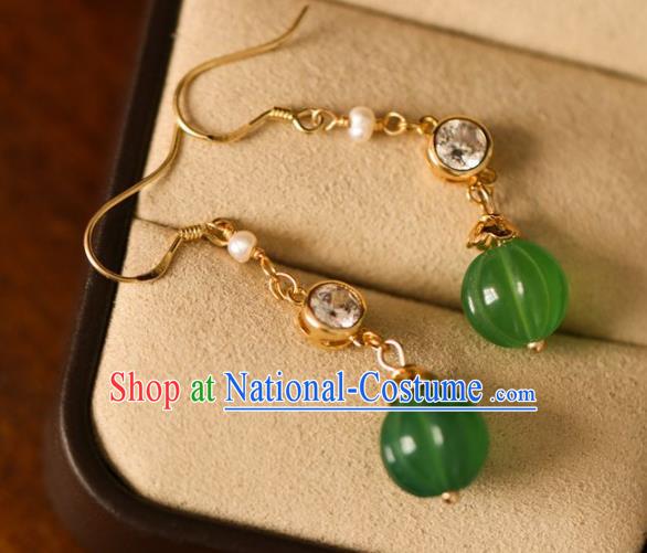 Chinese Handmade Hanfu Jade Earrings Traditional Ear Jewelry Accessories Classical Crystal Eardrop for Women