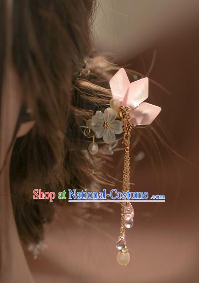 Handmade Chinese Cheongsam Shell Plum Hair Clip Traditional Hanfu Hair Accessories Ebony Purple Tassel Hairpins for Women