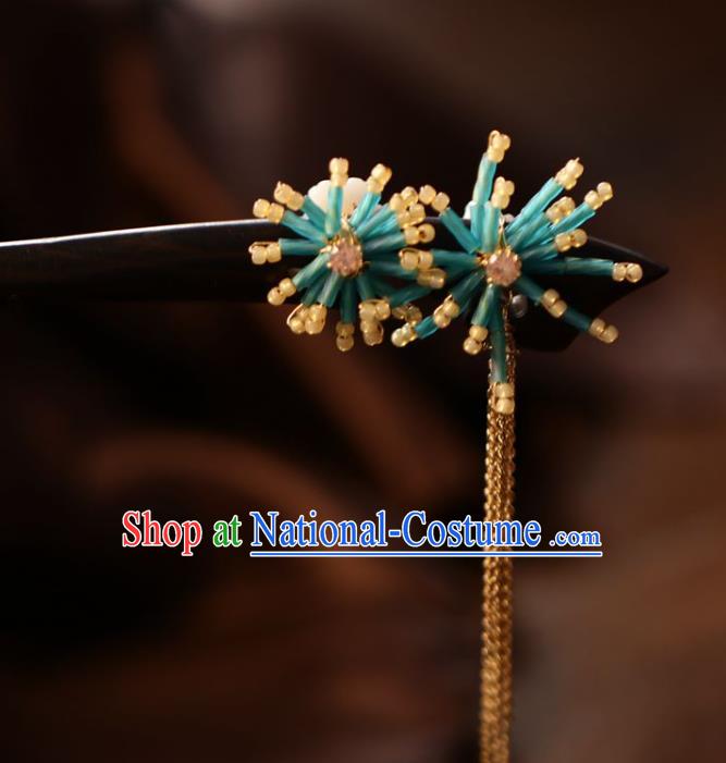 Handmade Chinese Cheongsam Ebony Hair Clip Traditional Hanfu Hair Accessories Blue Flower Hairpins for Women