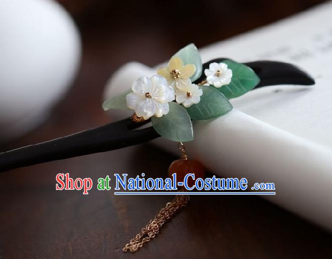 Handmade Chinese Cheongsam Shell Flower Hair Clip Traditional Hanfu Hair Accessories Ebony Hairpins for Women