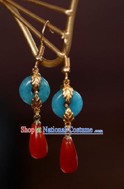 Chinese Handmade Hanfu Blue Ring Earrings Traditional Ear Jewelry Accessories Classical Court Eardrop for Women