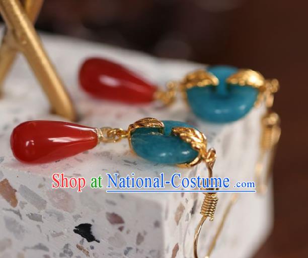 Chinese Handmade Hanfu Blue Ring Earrings Traditional Ear Jewelry Accessories Classical Court Eardrop for Women