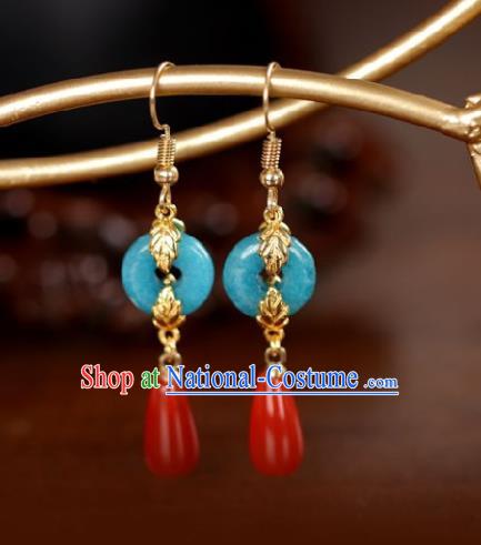 Chinese Handmade Hanfu Blue Ring Earrings Traditional Ear Jewelry Accessories Classical Court Eardrop for Women