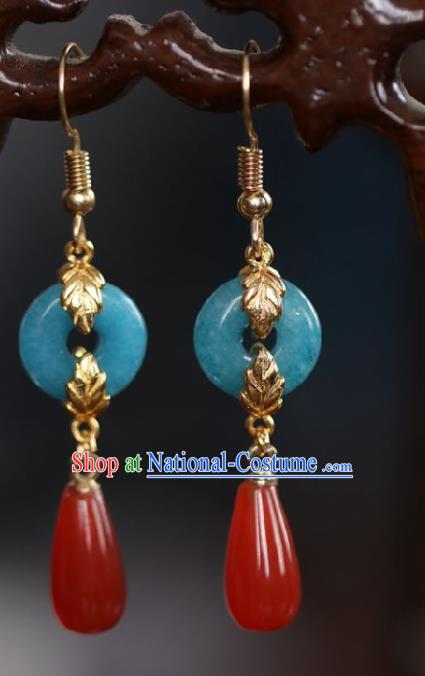 Chinese Handmade Hanfu Blue Ring Earrings Traditional Ear Jewelry Accessories Classical Court Eardrop for Women