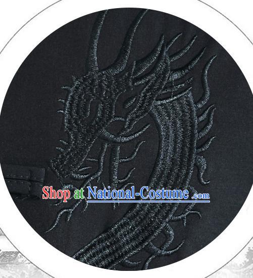 Chinese Traditional Embroidered Dragon Black Jacket Tang Suit Overcoat Costumes for Men