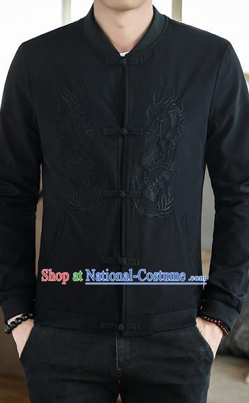 Chinese Traditional Embroidered Dragon Black Jacket Tang Suit Overcoat Costumes for Men