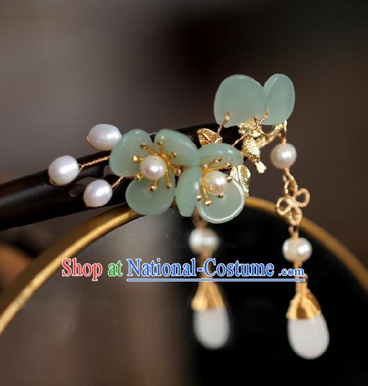 Handmade Chinese Cheongsam Ebony Hair Clip Traditional Hanfu Hair Accessories Green Plum Hairpins for Women