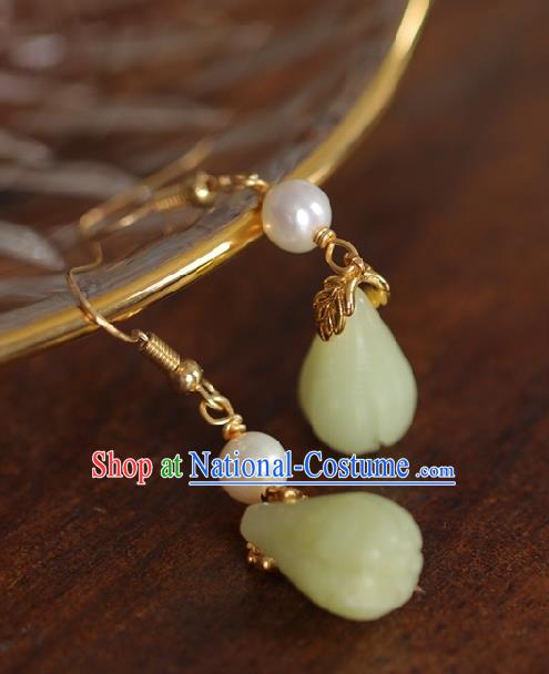 Chinese Handmade Hanfu Earrings Traditional Ear Jewelry Accessories Classical Jade Eardrop for Women