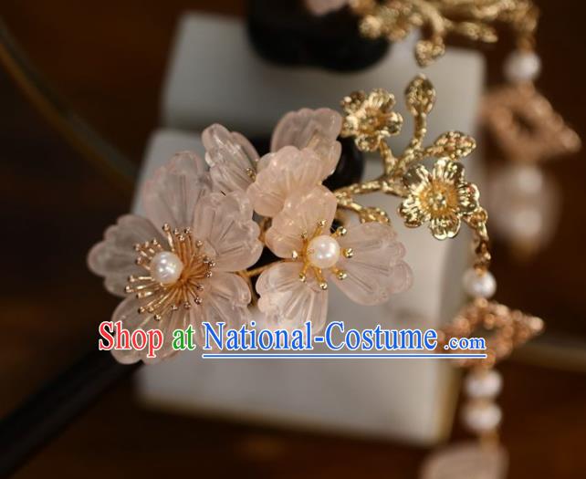 Handmade Chinese Cheongsam Ebony Hair Clip Traditional Hanfu Hair Accessories Pink Flowers Hairpins for Women