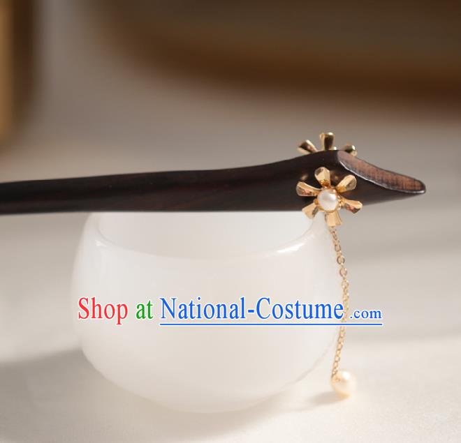 Chinese Cheongsam Ebony Hair Clip Traditional Hanfu Hair Accessories Handmade Golden Tassel Hairpins for Women