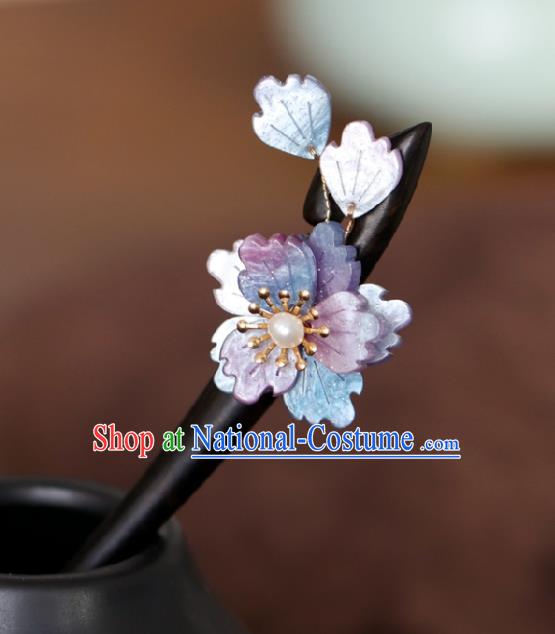 Chinese Cheongsam Purple Sakura Hair Clip Traditional Hanfu Hair Accessories Handmade Ebony Hairpins for Women