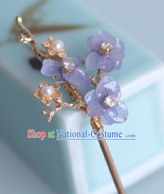 Chinese Cheongsam Purple Flowers Hair Clip Traditional Hanfu Hair Accessories Handmade Golden Hairpins for Women