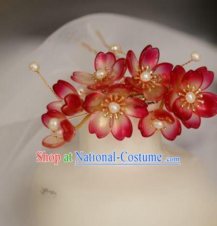 Chinese Cheongsam Red Peach Blossom Hair Clip Traditional Hanfu Hair Accessories Handmade Flowers Hairpins for Women