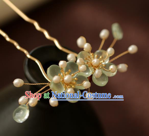 Chinese Cheongsam Green Plum Blossom Hair Clip Traditional Hanfu Hair Accessories Handmade Hairpins for Women