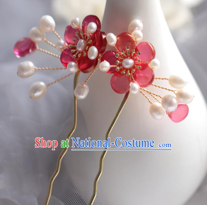 Chinese Cheongsam Red Plum Blossom Hair Clip Traditional Hanfu Hair Accessories Handmade Hairpins for Women