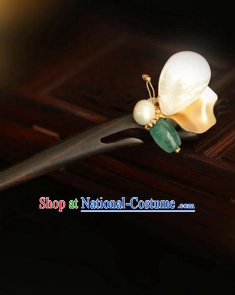 Chinese Cheongsam Ebony Jade Hair Clip Traditional Hanfu Hair Accessories Handmade Shell Butterfly Hairpins for Women