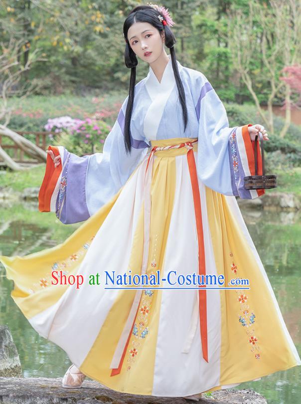 Traditional Chinese Jin Dynasty Patrician Lady Dress Hanfu Apparels Ancient Royal Infanta Historical Costumes Blouse and Skirt Complete Set