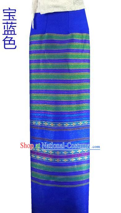 Chinese Dai Nationality Dress Beautician Costumes Traditional Dai Ethnic Royalblue Straight Skirt for Women