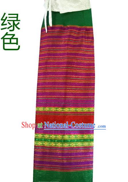 Chinese Dai Nationality Dress Beautician Costumes Traditional Dai Ethnic Green Straight Skirt for Women