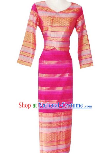 Chinese Dai Nationality Folk Dance Costumes Traditional Dai Ethnic Stage Show Red Blouse and Straight Skirt for Women