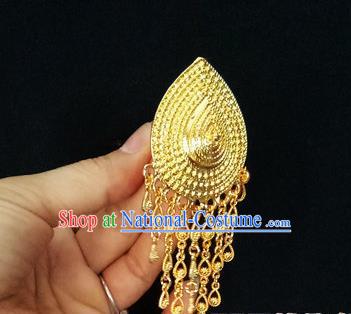 Chinese Dai Nationality Golden Tassel Hairpin Traditional Ethnic Hair Accessories Handmade Dance Hair Clip for Women