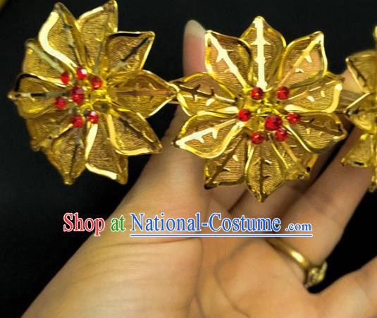 Chinese Dai Nationality Flowers Hairpin Traditional Ethnic Hair Accessories Handmade Dance Golden Hair Comb for Women