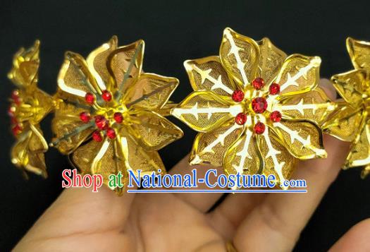 Chinese Dai Nationality Flowers Hairpin Traditional Ethnic Hair Accessories Handmade Dance Golden Hair Combfor Women