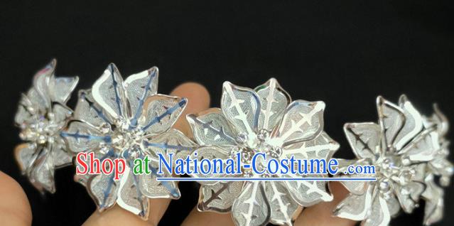 Chinese Dai Nationality Flowers Hairpin Traditional Ethnic Hair Accessories Handmade Dance Argent Hair Comb for Women