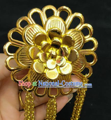 Chinese Dai Nationality Golden Flower Hairpin Traditional Ethnic Hair Accessories Handmade Tassel Hair Clip for Women