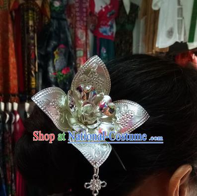 Chinese Dai Nationality Water Sprinkling Festival Tassel Hairpin Traditional Ethnic Dance Hair Accessories Handmade Flowers Hair Clip for Women