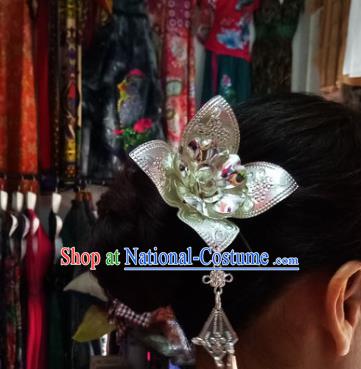 Chinese Dai Nationality Water Sprinkling Festival Tassel Hairpin Traditional Ethnic Dance Hair Accessories Handmade Flowers Hair Clip for Women