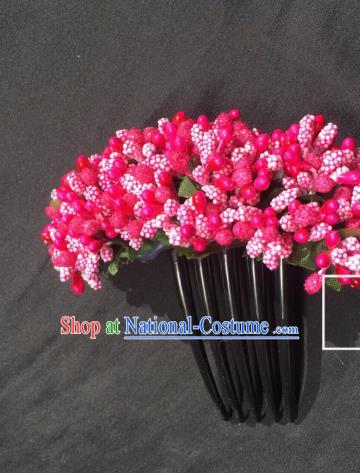 Chinese Dai Nationality Dance Hair Accessories Traditional Ethnic Handmade Rosy Flowers Hair Comb Hairpin for Women