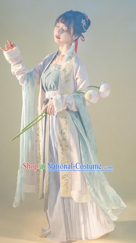 Traditional Chinese Song Dynasty Young Lady Hanfu Apparels Ancient Village Woman BeiZi Strapless and Skirt Historical Costumes Full Set