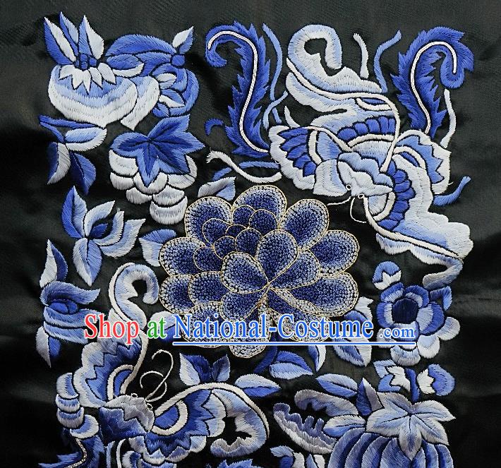 Chinese Traditional Embroidered Blue Butterfly Peony Fabric Patches Handmade Embroidery Craft Embroidering Dress Applique Accessories