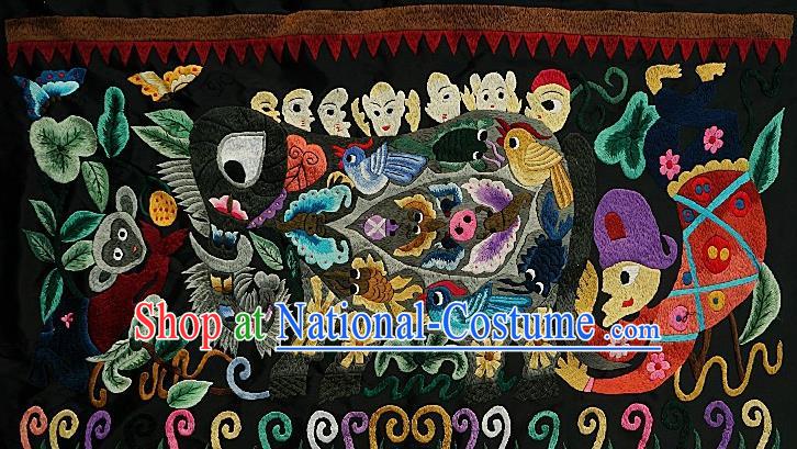 Chinese Traditional Embroidered Elephant Monkey Fabric Patches Handmade Embroidery Craft Miao Ethnic Embroidering Applique Accessories