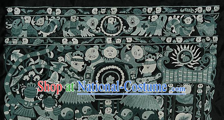 Chinese Traditional Embroidered Grey Pattern Fabric Patches Handmade Embroidery Craft Miao Ethnic Embroidering Applique Accessories