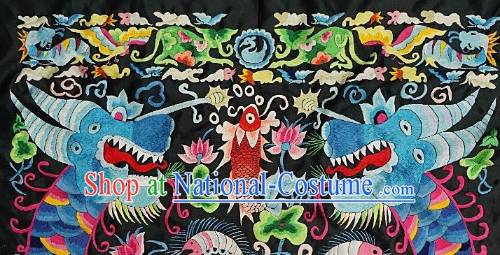 Chinese Traditional Embroidered Dragons Fish Fabric Patches Handmade Embroidery Craft Miao Ethnic Embroidering Applique Accessories