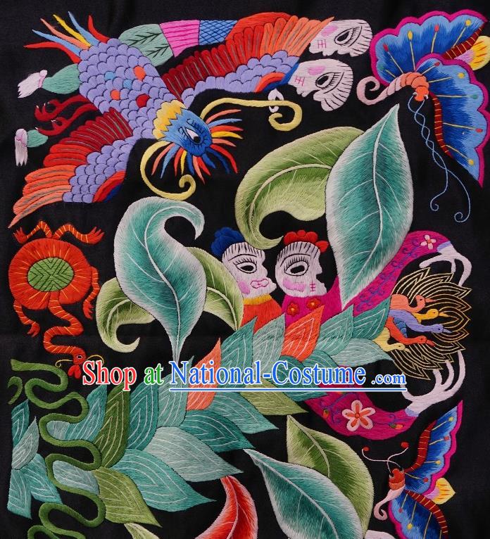 Chinese Traditional Embroidered Red Phoenix Fabric Patches Handmade Embroidery Craft Miao Ethnic Embroidering Applique Accessories